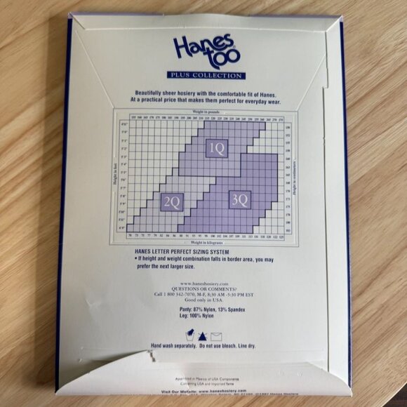 Hanes Too Plus Collection Control Top Sandalfoot Hosiery Style E08 Size 3Q Class - Picture 3 of 3